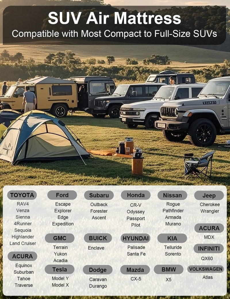 Umbrauto SUV Air Mattress, Quick Inflation Inflatable Car Camping Bed for Back Trunk Sleeping, Flocked Surface/Leakproof PVC/Reinforced Bottom Airbed Fits Most SUVs with Pump, Pillows, Carry Bag - Image 2